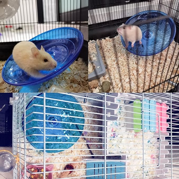 2 Pack Dwarf Hamster Flying Saucer Exercise Wheel Toy & Wood Rat Bridge Rainbow Climb-ABS Plastic Running & Jogging Silent Spinner-for Small Mouse Hedgehog Mice Cage