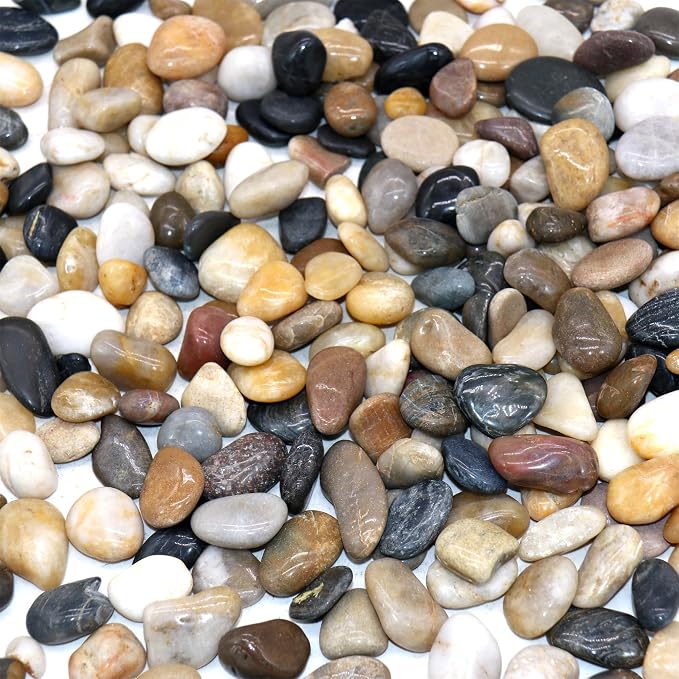 Mixed Color Polished Rocks for Plants, Decorative Pebbles, 0.5-1 Inch, 18lb