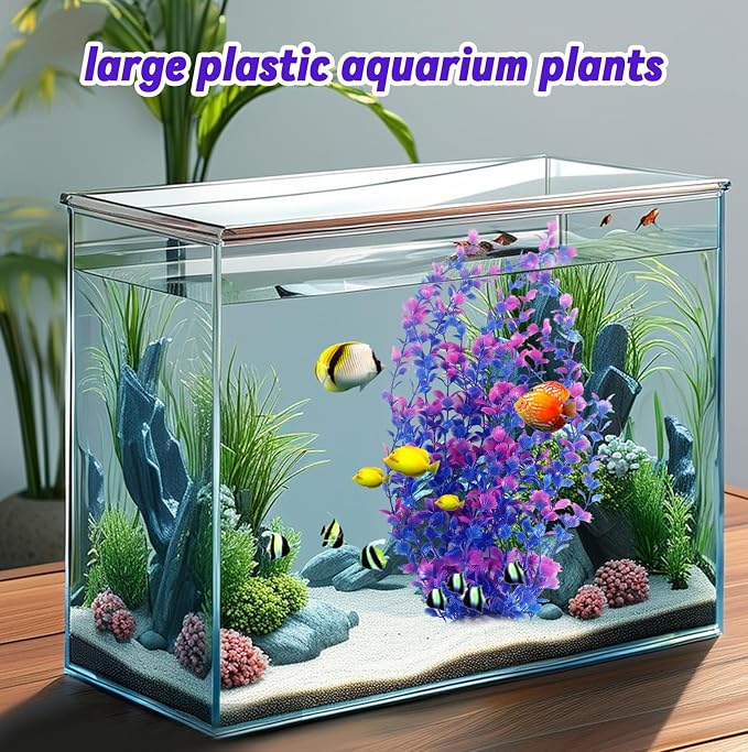 kathson Pack of 2 Tall Aquarium Plants,23 Inches Extra Large Plastic Seaweed Artificial Green Water Plants Safe Bendable Underwater Tall Fish Tank Decorations for Freshwater and Saltwater (Purple)