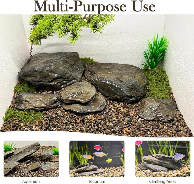 20lb Natural Stone Turtle Rocks for Tank 8-10pcs Basking Platform Stone, Natural Slate Rocks for Reptiles, Aquarium & Aquascape Decor(2-10 Inches)