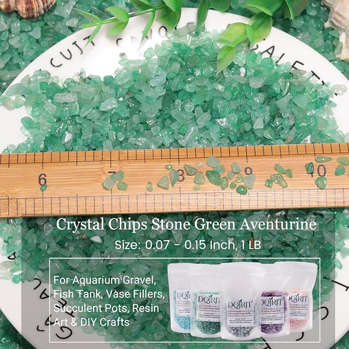 1LB Crystal Chips Stone Green Aventurine 3-5mm Mini Decorative Rock | Crushed Crystal Quartz Bulk,Irregular Polished Rocks for Fish Tank,Vases Filler,Succulent Plants Decor,Aquarium Gravel Rocks