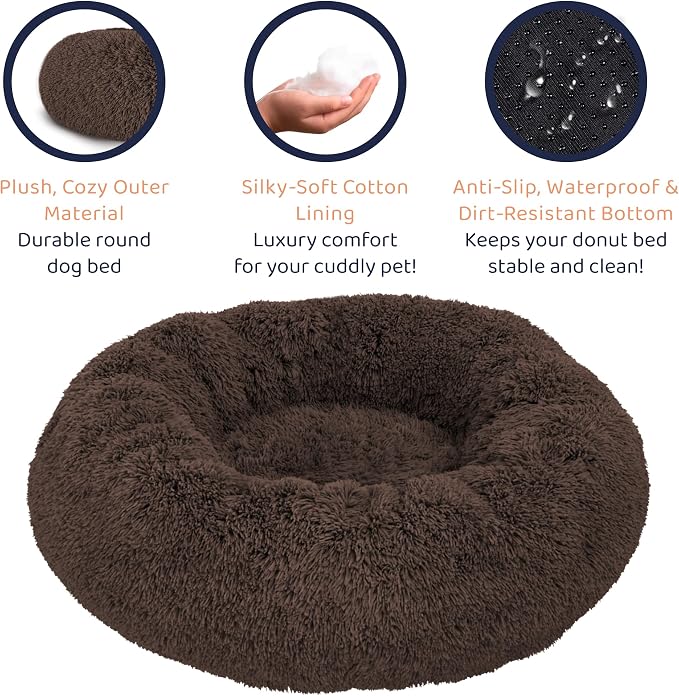 Donut Dog Bed - Premium Comfort for Anxiety Relief - Fluffy & Calming Design with Ultra-Plush Support | Cozy Round Dog Bed with Super Soft Circle Style (Coffee, X-Large)