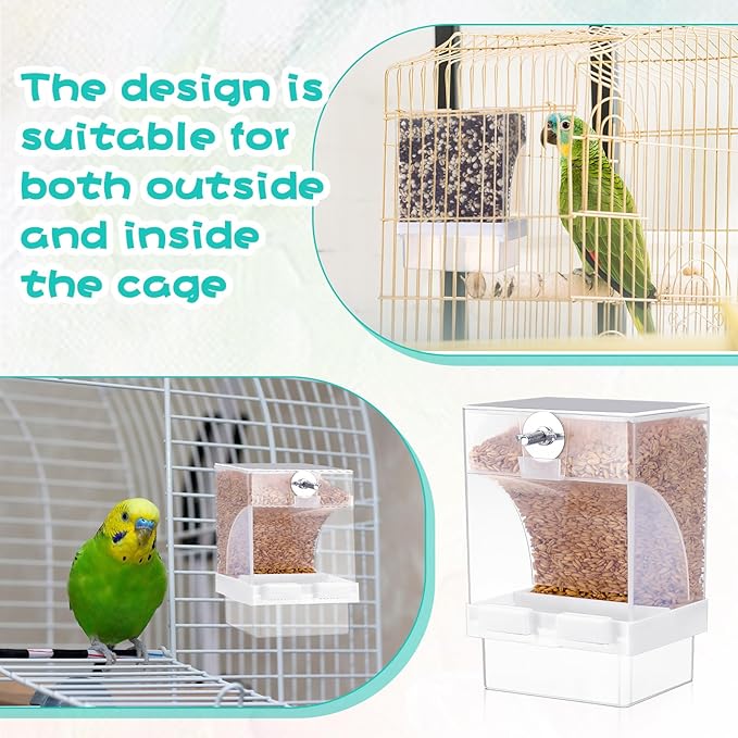GlikCeil 12 Pcs No Mess Bird Feeder Automatic Bird Feeder for Cage Bulk Parrot Seed Food Container Cage Accessories for Small Medium Parakeet Canary Cockatoo Cockatiel Finch