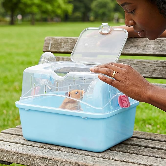 Portable Small Pet Carrier Cage for Travel - Transparent Ventilated Hamster/Gerbil/Rat/Guinea Pig Carrier with Secure Lock