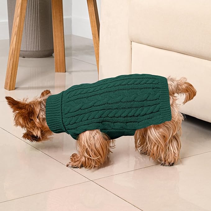 2 Pack Dog Sweaters for Small Dogs Winter Turtleneck Pullover Cable Knit Fleece Stretch Puppy Doggie Chihuahua Toy Poodle Yorkie Pomeranian Boy Girl Pet Clothes (S, Red & Green)