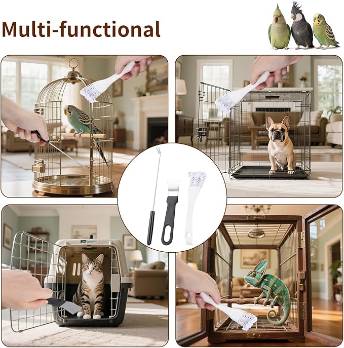Bird Cage Cleaner Brush Kit, Bird Cage Cleaning Brush Tool Set, Bird Cage Cleaning Brush with Long Handle, Bird Cage Accessories,Poop Remover for Cleaning Poop in Pet Cages,Parrot Cages & Bird Perches