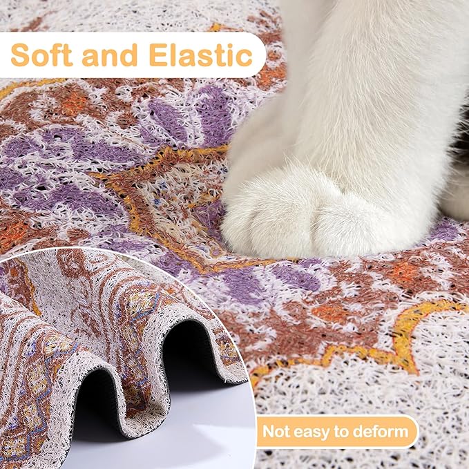 Glittme Cat Litter Mat with Non-Slip Bottom Litter Box Mat 40"X30" Litter Trapping Mat Easy to Clean Washable Cat Food Mat for Kitty,XL