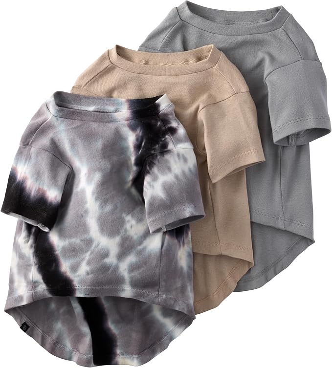 Pet Passion Toby II - The Perfect Tee, 3 Pack Short Sleeve Pet T-Shirt 100% Organic Cotton Tees Clothes for Small, Medium, Large Dogs, Black Sand Tie Dye, XX-Small (4-7 lbs)