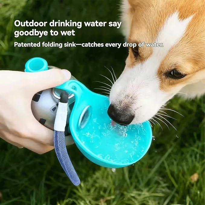 Portable Dog Water Ball, Foldable Pet Water Bottle – Portable, Leak-Proof & Perfect for Travel, 304 Stainless Steel Large-Capacity (287ml) Cup with Foldable Silicone Bowl (Blue)