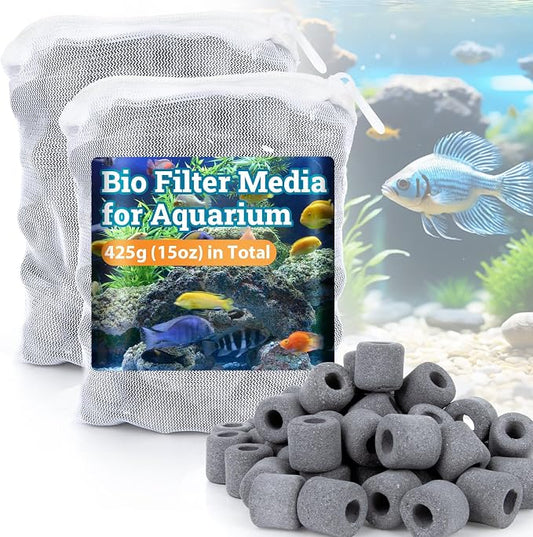 Sukh 15oz Ceramic Rings for Aquarium Filter - Black Bio Media with Bags | Porous Ceramic Rings for 20-55 Gallon Fish Tank, Canister & Pond Systems, Freshwater Saltwater Setup, Replacement & Flow