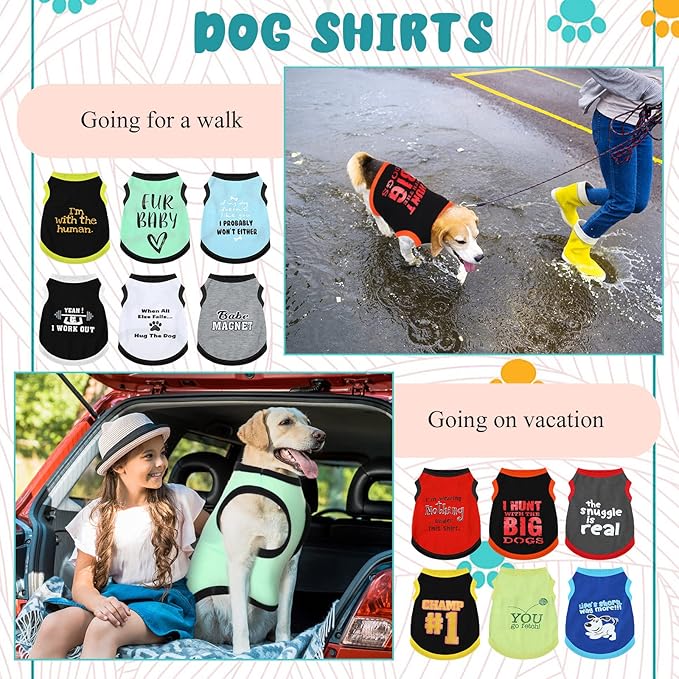 12 Pieces Dog Shirts Pet Printed Clothes with Funny Letters Summer Pet T Shirts Cool Puppy Vest Breathable Dog Outfit Soft Cat Sweatshirt for Chihuahuas Cats Accessories, 12 Styles(X-Small)
