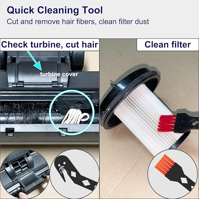 Portek Turbo Brush Head for 1-1/4" and 1-3/8" Vacuum Cleaners, Air-Driven Floor Nozzle Attachment with Adapter and Cleaning Tool for Pet Hair Removal on Carpets and Hard Floors
