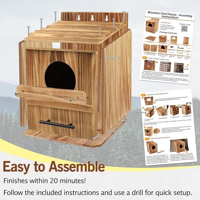 Large Owl House for Outdoors, 17" x 12.5" x 12.5" Premiun Wooden Owl Boxes for Outside, Bird Nesting Box - Habitats for Barn, Screech, Boreal, Saw - Whet & Elf Owls