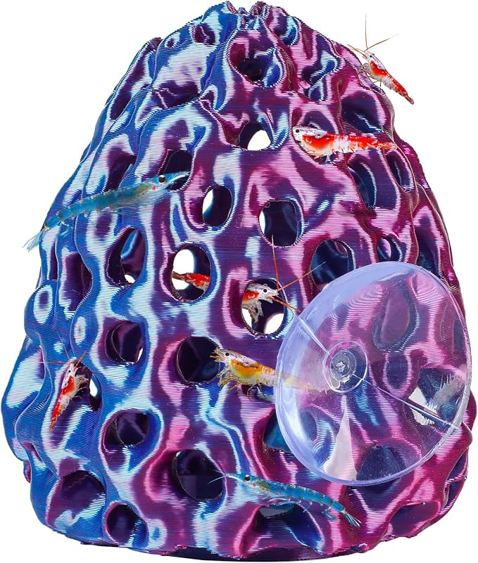 Uniclife Shrimp Hides for Aquariums, Realistic Plastic Aquarium Coral Rock Decorations with Suction Cups, Blue-Violet