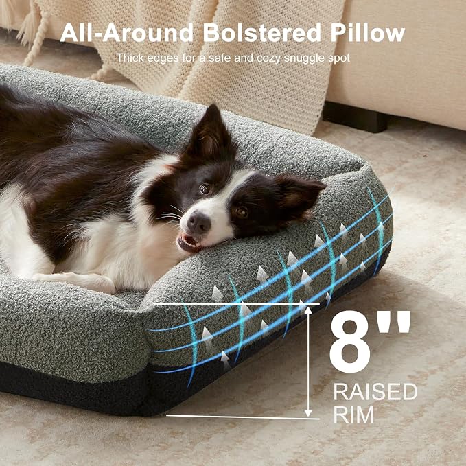 FURTIME Washable Dog Bed Extra Large Sized Dogs, Washable Comfy Fluffy XL Dog Bed, Removable Zipper Cover Machine Wash, Durable Sleeping Pet Cuddler Bed with Anti-Slip Bottom, 42x30x8 in, Dark Grey