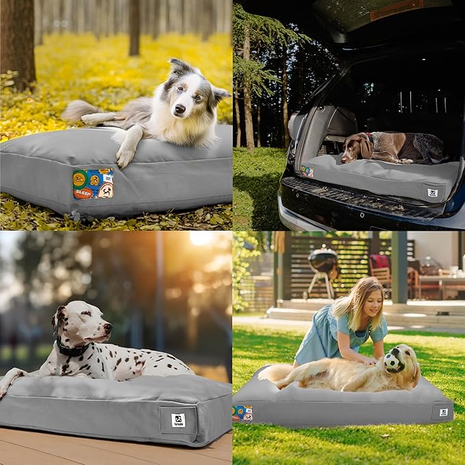 Sytopia 47 Inch Canvas Outdoor Dog Bed for XXL Dogs, Great Gift for Pets with Waterproof Machine Washable Removable Cover, Indoor Patio Pet Pad for Crate, Light Grey