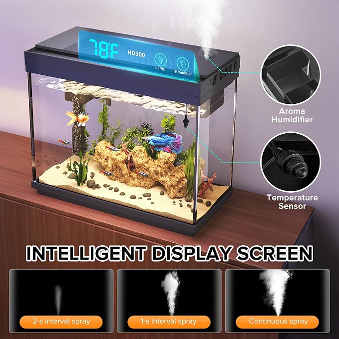 Vehipa 2.4 Gallon Fish Tank Aquarium Starter Kit | with Heater, Heater, 7-Color Light, 3-in-1 Quiet Pump for Betta, Guppy