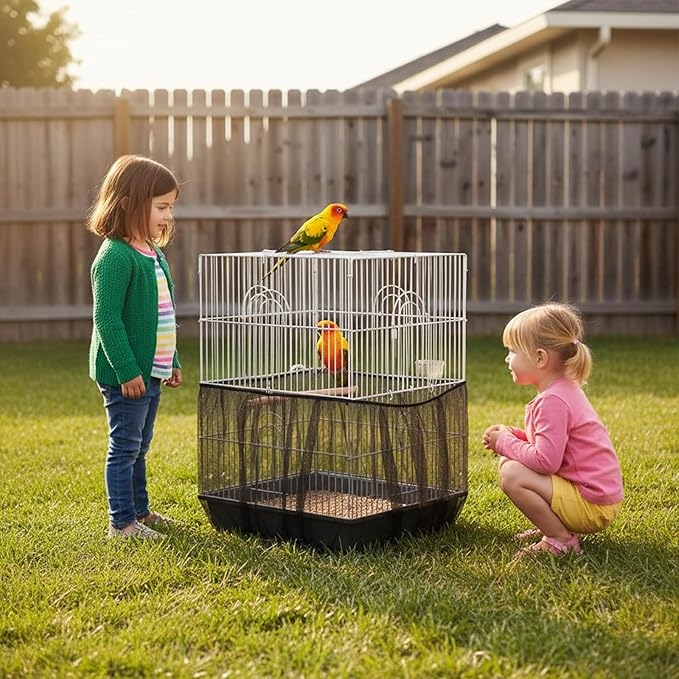 2-Pack Bird Cage Net,Adjustable Bird Cage Netting Seed Catcher,Birds Cages Seeds Catchers for Round & Square Large Cages, Fits Parakeets, Cockatiels & More