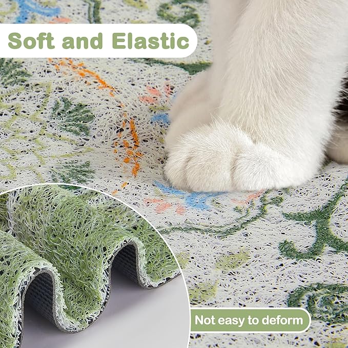 Glittme 2PCS Cat Litter Mat with Non-Slip Bottom Litter Box Mat 33"X22" Litter Trapping Mat Easy to Clean Washable Cat Food Mat for Kitty,L