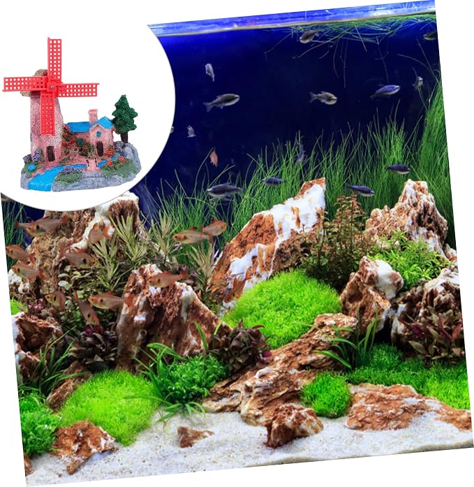 FOMIYES Fish Tank Windmill Ornament Home Decoration Fish Tank for Betta Fish Castle Aquarium Ornament Fish Hiding Cave Lizard Hideout Cinnamon Sticks Leopard Print Beard Resin, 12x7cm