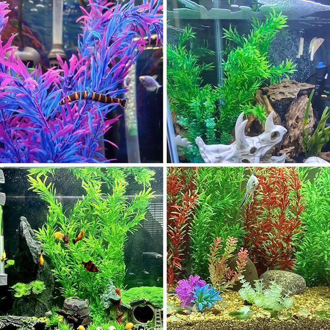 CousDUoBe 21 Inch Aquarium Plants Set Tall Fish Tank Plants – Realistic Artificial Fish Tank Decorations (1 Pcs Large Green Fish Tank Plants, 5 Pcs Small Plants)
