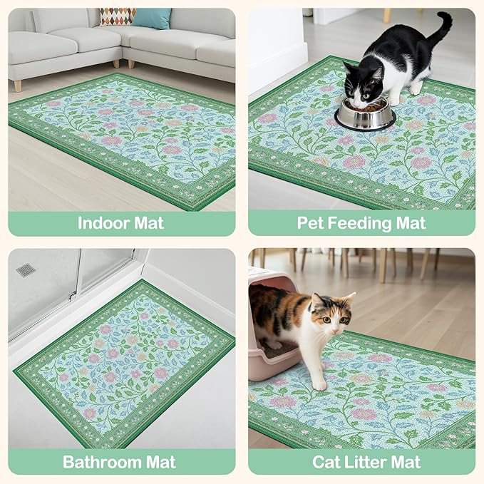 Glittme Cat Litter Mat with Non-Slip Bottom Litter Box Mat 33"X22" Litter Trapping Mat Easy to Clean Washable Cat Food Mat for Kitty,L