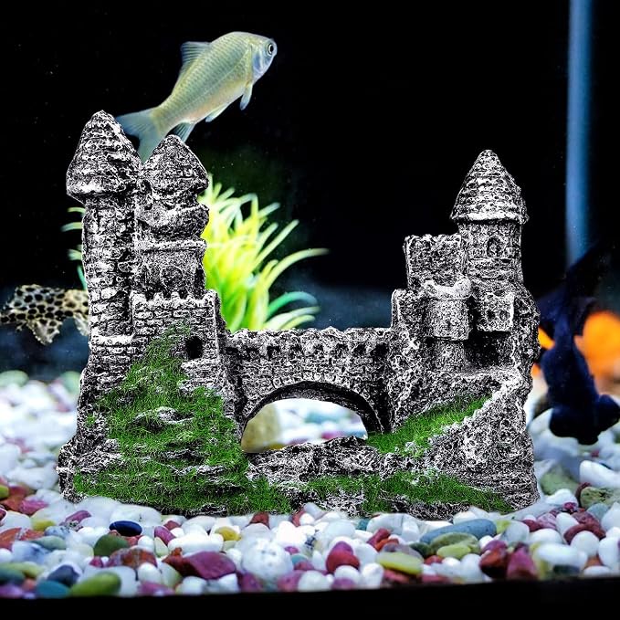 Milisten Aquarium Castle Decoration, Fish Tank Castle Ornaments for Small Fish Shrimp Hide Caves House Betta Hideout for Shrimp Turtle Guppy Crabs, Medium