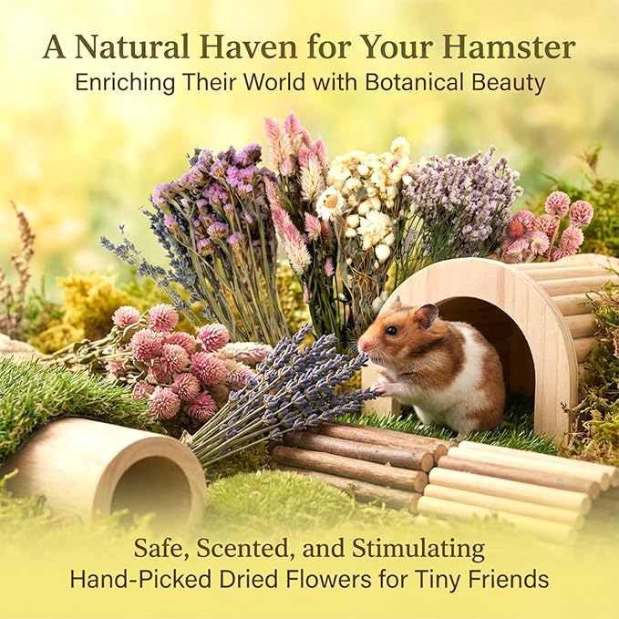 Sukh Natural Hamster Sprays Habitat Decor – Hamster Cage Accessories for Hamster Enrichment, Botanical Hamster Hideout & Hamster Cage Decor for Syrian Hamster, Dwarf, Gerbil & Small Animal