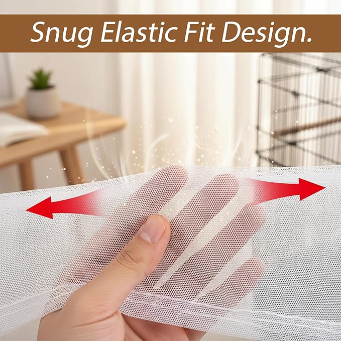 Bird Cage Net Seed Catcher Net Cove White Adjustable Breathable Mesh Parrot Cage Skirt Guard for Parrot Cockatiel Budgie Fits Round Square Cages