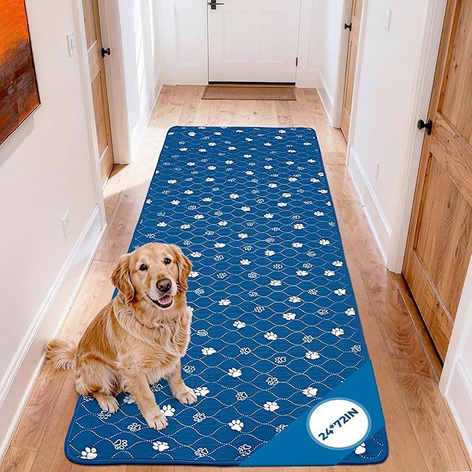Fostanfly Washable Dog Pee Pads, 1 Pack 24''x72''(2x6ft) Non Slip Reusable Puppy Pee Pads with Great Urine Absorption, Dog Mats for Whelping, Potty, Runner Rug for Hallway, Entryway, Bedroom, Blue