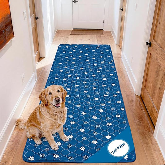 Fostanfly Washable Dog Pee Pads, 1 Pack 24''x72''(2x6ft) Non Slip Reusable Puppy Pee Pads with Great Urine Absorption, Dog Mats for Whelping, Potty, Runner Rug for Hallway, Entryway, Bedroom, Blue