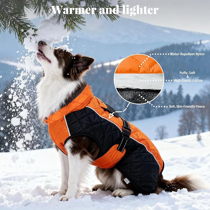 Dog Coat Dogs Jacket Waterproof Reflective Adjustable Dog-Winter Coats for Small/Medium/Large Dogs Dachshund Coat-(Orange, Medium)