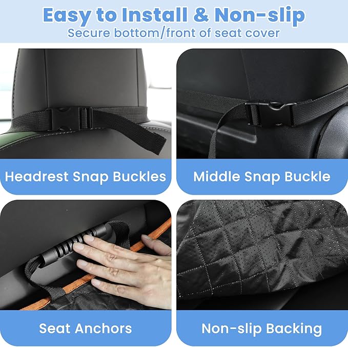 ELONGRIVER Dog Car Seat Covers, Waterproof Front Seat Cover for Dogs, Scratch-Proof, Nonslip Pet Passenger Seat Cover Protector, Universal Fit for Cars Trucks SUVs, Standard Size, Black with Orange