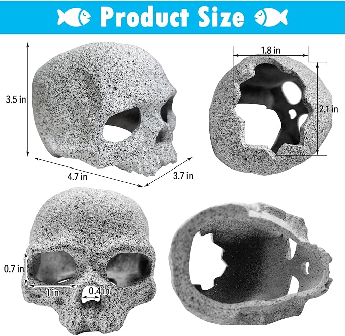 Tfwadmx Aquarium Skull Reptile House Decor Ceramic Head Skeleton Decorations Cave Betta Toys Fish Hideout Stones House for Tank Landscape Decorative Hideout Cave Shelter Shrimp Cichlid Hiding Breeding