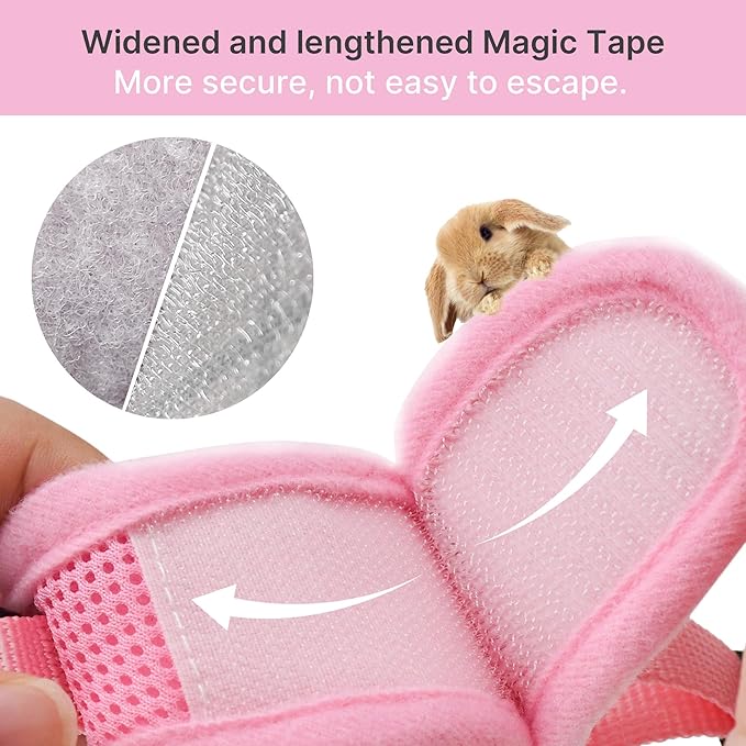 AIITLE Breathable Bunny Harness and Leash Set, Adjustable Straps & Magic Tape Design, Comfort Fit Vest for Puppies, Cats, Squirrels, Rats, Bunnies, Ferrets, Outdoor Walking, Pink S