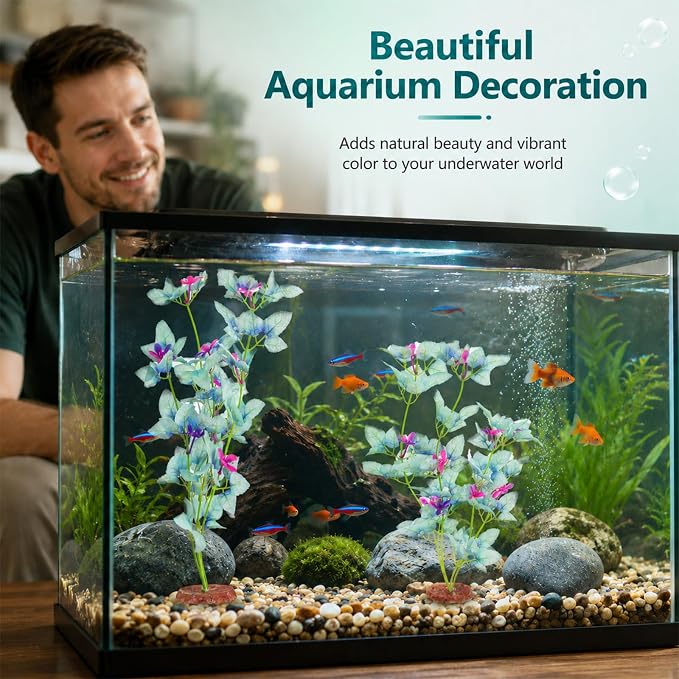 2Pcs Silk Fish Tank Plants, Goldfish Fish Bowl Small Tank Plants | 13" Green-Purple Silk Plants for Fish Tank Silk Aquarium Plants for Betta Fish Tank Tall Fish Tank Decorations