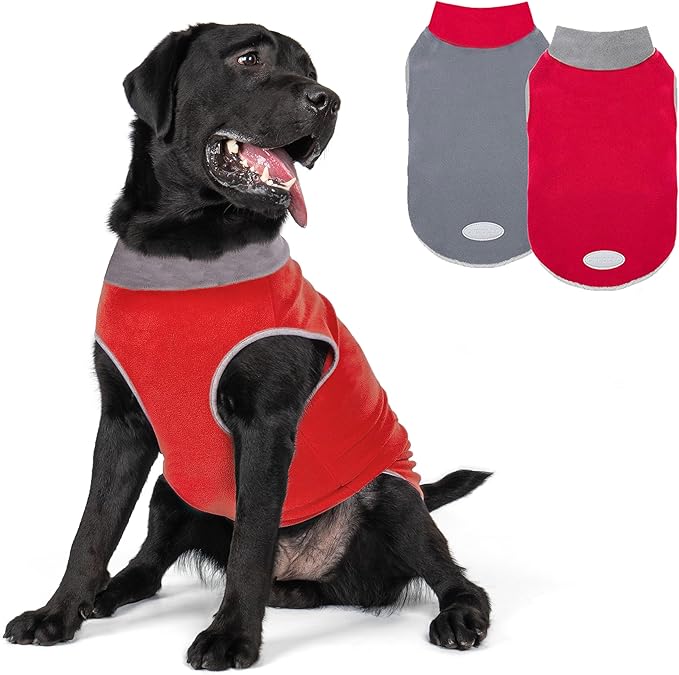 cyeollo 2 Pack Dog Sweater Fleece Vest Pullover Pet Sweatshirt Reflective Lightweight Dog Clothes for Large Dogs Boy Girl Pet Apparel Red, Red & Grey XXXL