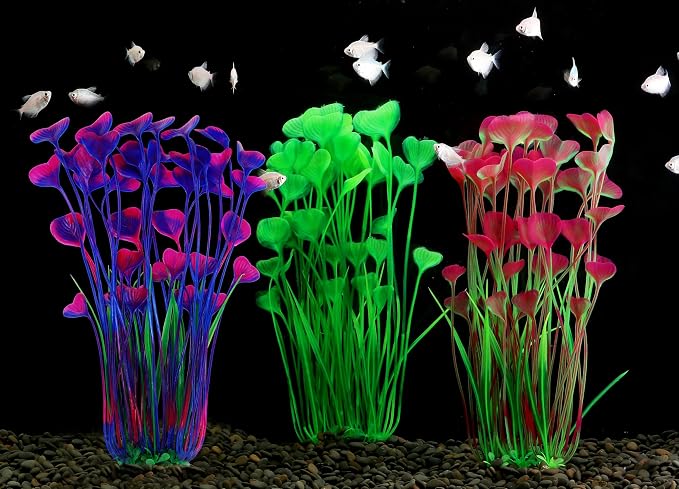 MyLifeUNIT Aquarium Plants, 2 Pack Tall Plastic Plants for Fish Tank Decorations, 15.75 Inches (Purple)