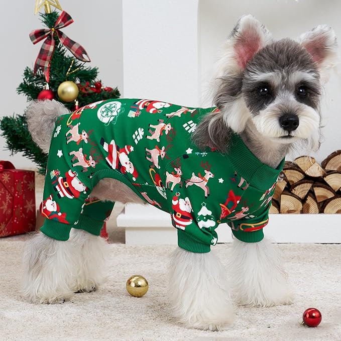XPUDAC 4 Pack Christmas Dog Pajamas Soft Puppy Outfits for Medium Large Dogs Pet Clothes Pjs Doggie Bodysuit Cat Christmas Apparel, Red Green, 5XL