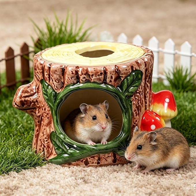 for Hamster - 12cm Ceramic Hideaway Small Animal Shelter | Washable Porcelain Cave for Mouse Gerbil Pet Ferret Habitat Chinchilla Indoor Decor Ex