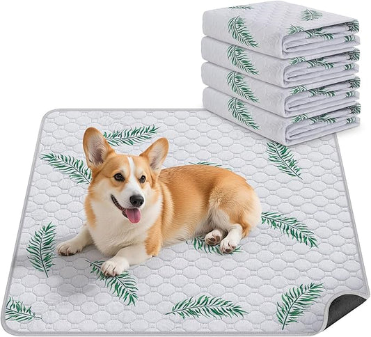 WanpeeGoo Washable Pee Pads for Dogs, 4Pack Reusable Puppy Pads, Super Absorbent & Leakproof Dog Pads, Anti-Slip Dog Pee Pads for Puppy Training & Incontinence, Leaf Pattern 18"x24"