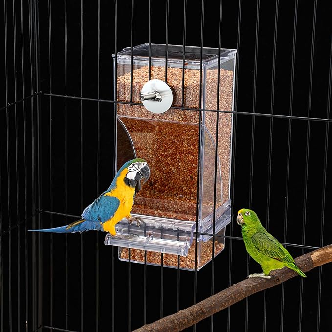 Yaomiao 6 Pcs No Mess Bird Feeders Automatic Clear Parrot Water Dispenser Acrylic Quail Feeder and Watered Cage Accessories Indoor for Small and Medium Parrot Cockatiel Canary(Clear Feeder)