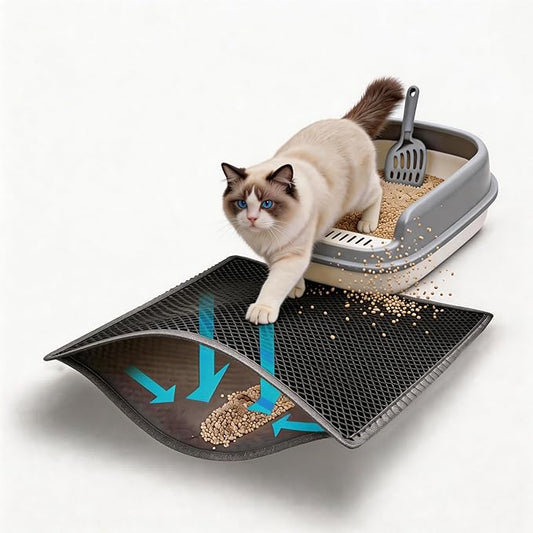 Litter Mat for Cat, Large 35"x25", Cat Litter Mat Litter Trapping Mat, Cat Mat for Litter Box, Dual Layer Waterproof Non-Slip （Grey）