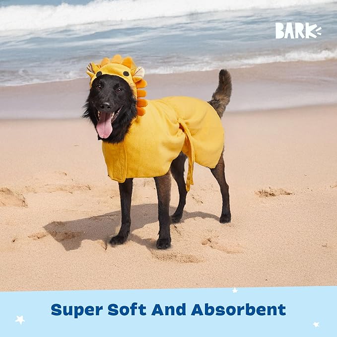Barkbox Dog Bathrobe Fast Drying with Hook and Loop Closure & Wrap Tie Snuggle, Cute Dogs Clothes, Easy to Clean, Machine Washable, Dog Coats and Tumble Dry Low - Lion, Large