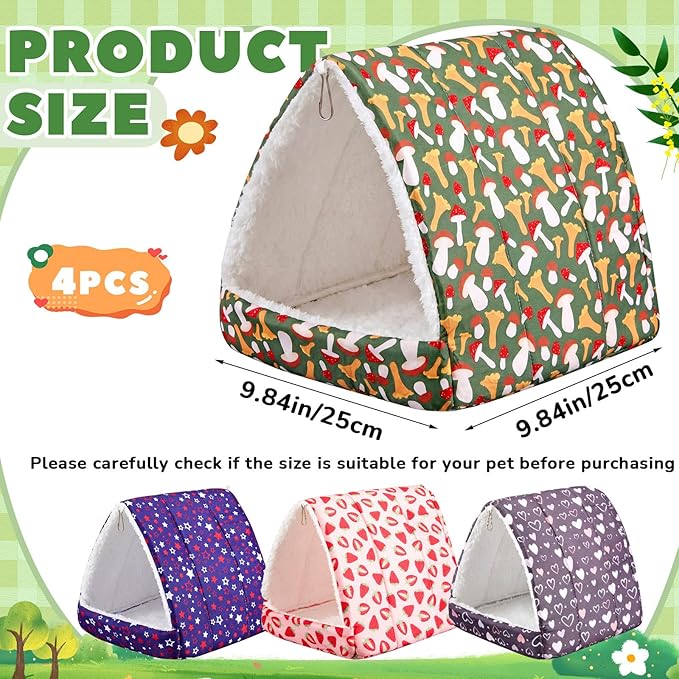 Cinnvoice 4 Pcs Guinea Pig Hideout, Guinea Pig Bed Tunnel, Rabbit Washable Small House Cage Accessories for Bunny Hedgehog Mouse Chinchillas Hamsters Ferrets Bearded Dragons Rats (Classic,9.8 in)