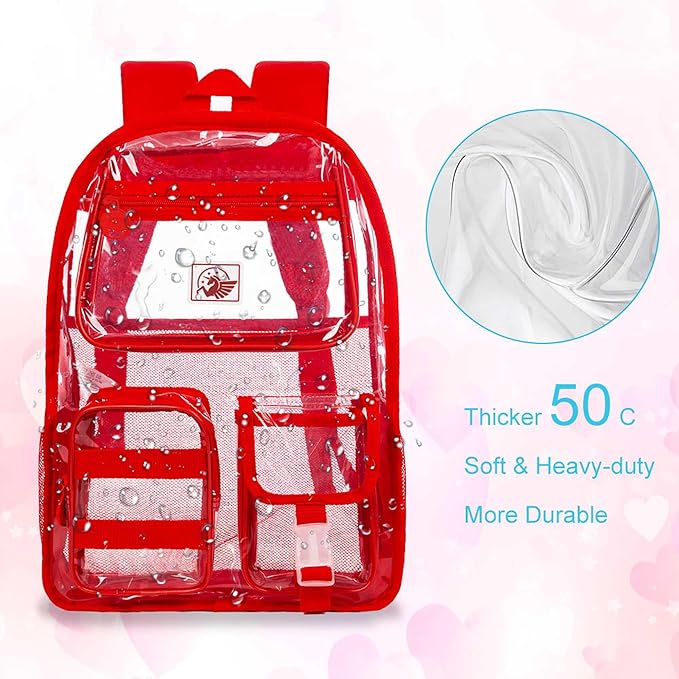 CCJPX 3Pcs Clear Backpack for Girls, School Transparent Bookbag, Heavy Duty See Through Backpacks for Teens Elementary
