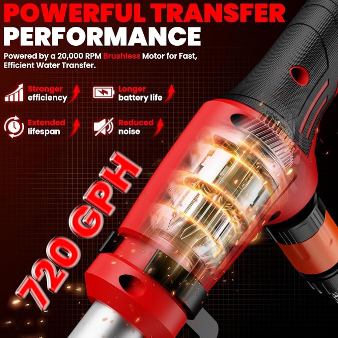 Cordless Stick Water Transfer Pump for Milwaukee 18V Batteries (Tool Only) | 720 GPH Brushless Electric Submersible Pump, Portable Sump & Utility Pump for Pool, Garden, Pond, Boat & RV