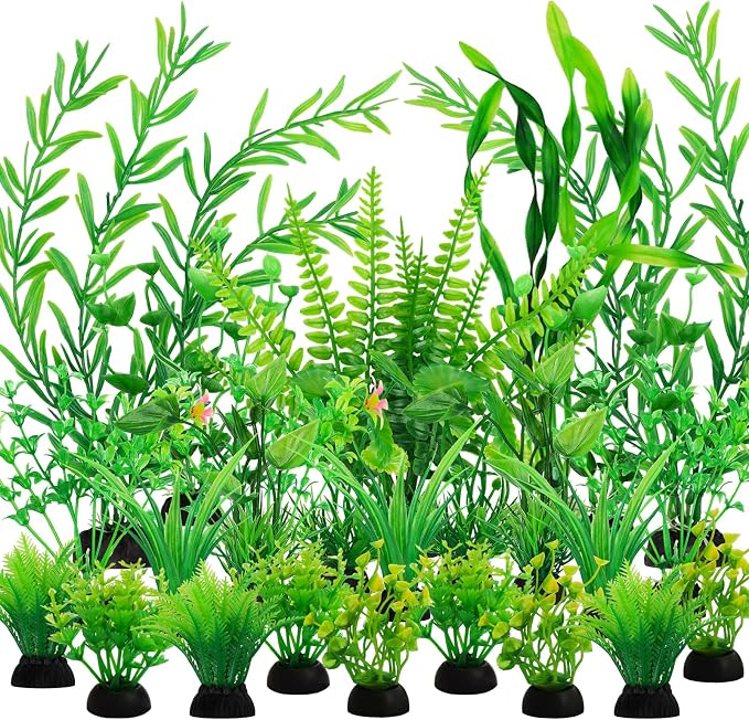 QUOZUO Fish Tank Accessories Aquarium Decorations Green Plants, 25pcs Green Fish Tank Decorations Plant, Aquarium Decor Plastic Plants