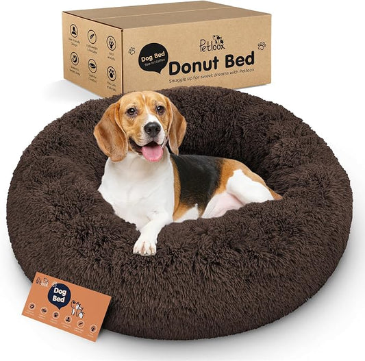 Donut Dog Bed - Premium Comfort for Anxiety Relief - Fluffy & Calming Design with Ultra-Plush Support | Cozy Round Dog Bed with Super Soft Circle Style (Coffee, Medium)