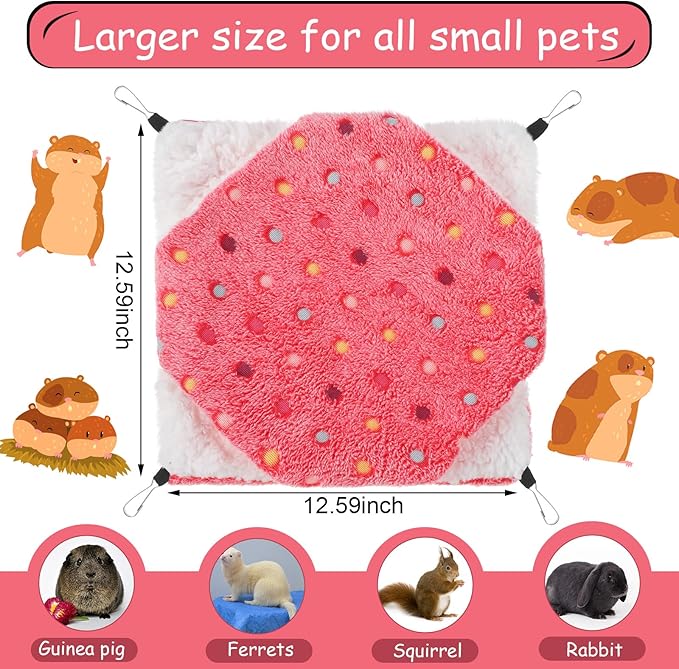 BOAO 2 Pcs Guinea Pig Rat Hammock Guinea Pig Hamster Ferret Hanging Hammock Accessories for Small Animals Chinchilla Parrot Sugar Glider Ferret Squirrel (Hot Pink,Blue,Dot Pattern)